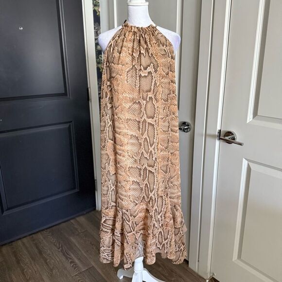 Zara Neutral Esthetic Snakeskin Halter Flowy A-Line Midi Dress Size S - Picture 1 of 8